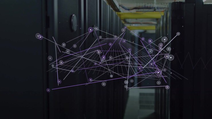 Overlay appearing at frame 1, purple network visualization growing, pulsing, mapping connectivity