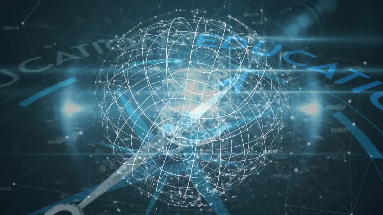 검은 바탕에 지구와 나침반을 가진 연결 네트워크의 애니메이션