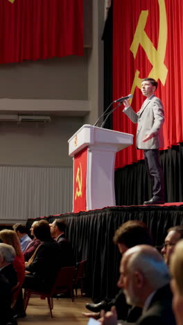 political rally featuring a speaker