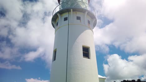 gimbal close-up booming down shot of the kilauea point lighthouse with nenes on the hawaiian island of kaua'i