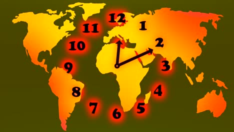 animation of running time clock and world map in background