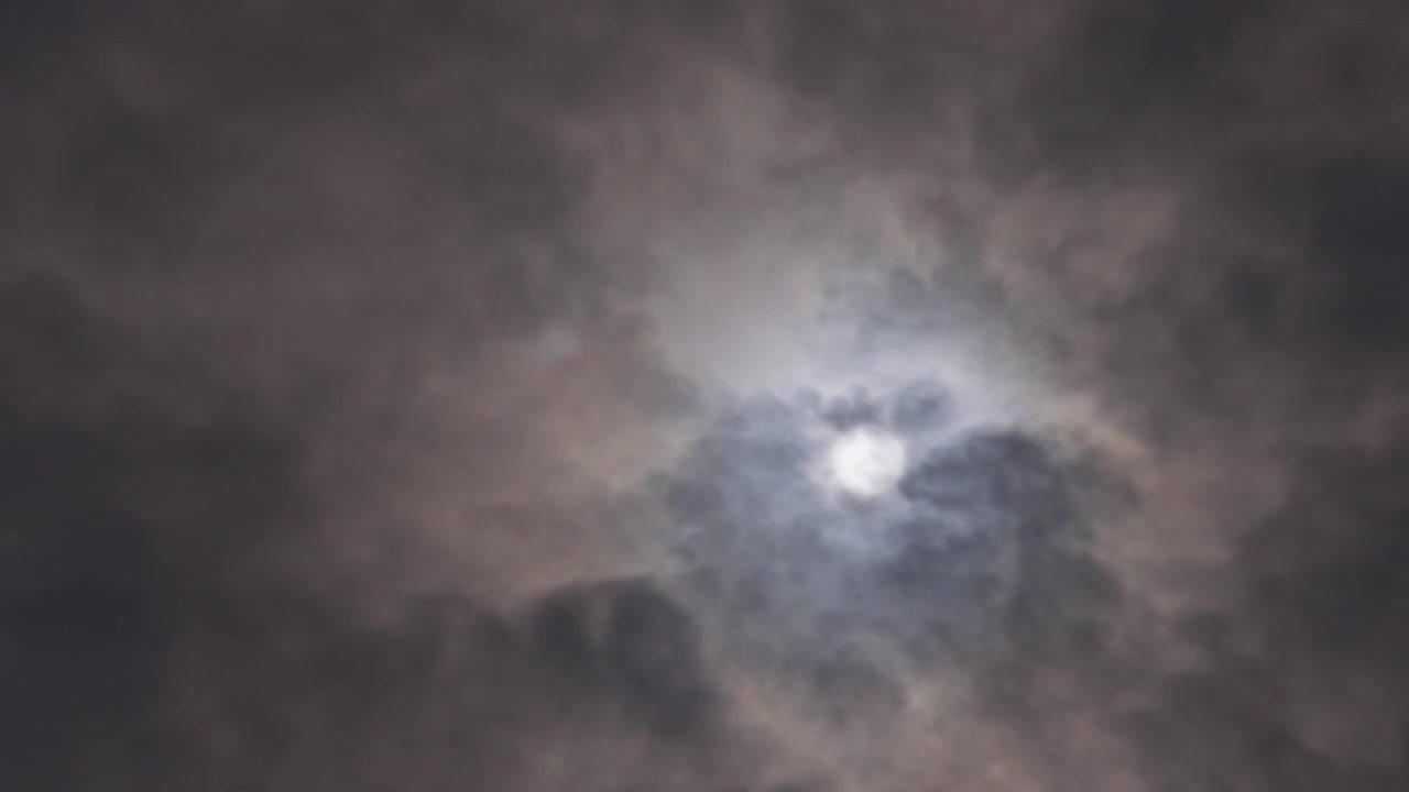 Sun behind fast moving clouds