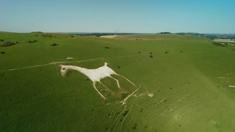 alton barnes rural  white horse chalk art countryside landmark aerial view top down push in tilt down