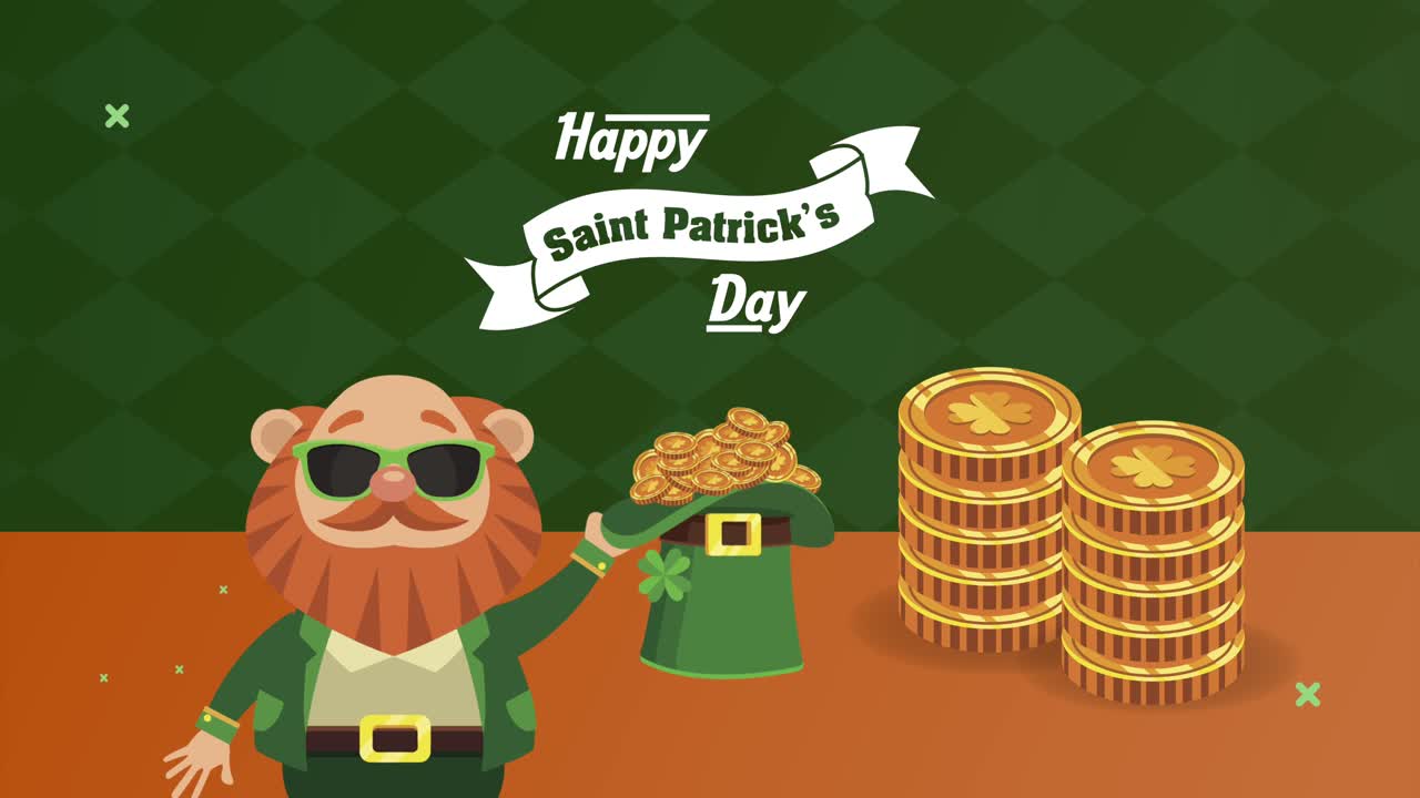 성 패트릭스 데이 축하 레프리콘 캐릭터와 동전
