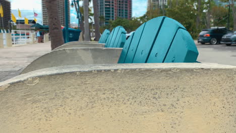 stone chairs on the boardwalk