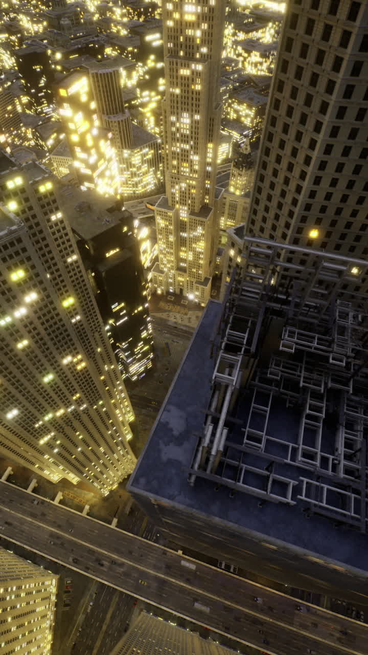 Breathtaking aerial view of a bustling city illuminated at night