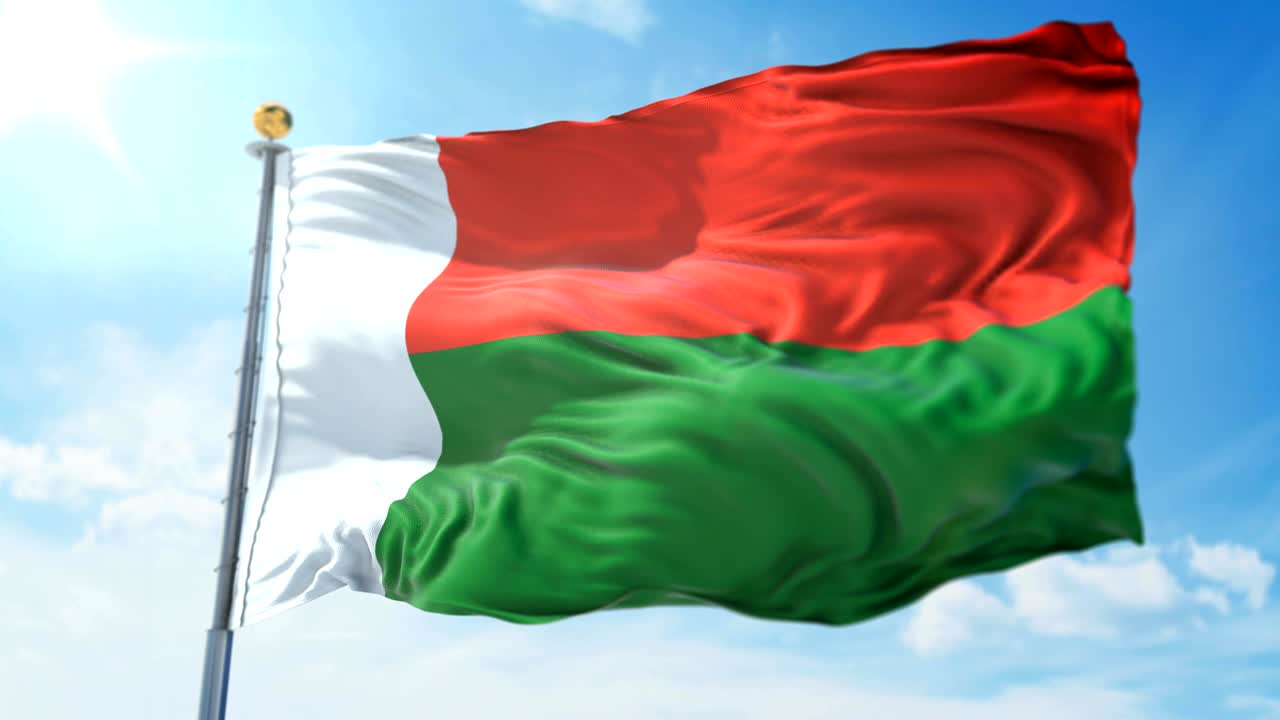 Madagascar flag seamless looping 3D rendering video. Beautiful textile cloth fabric loop waving
