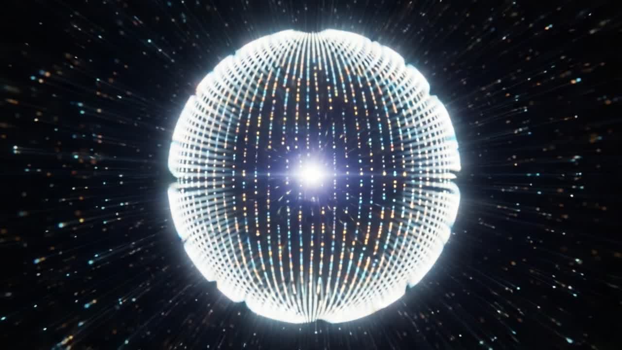 A Captivating Visual Journey Through a Radiant Sphere Illuminated by Brilliant Lights and Stars, Evoking a Sense of Wonder and Infinity in the Cosmos