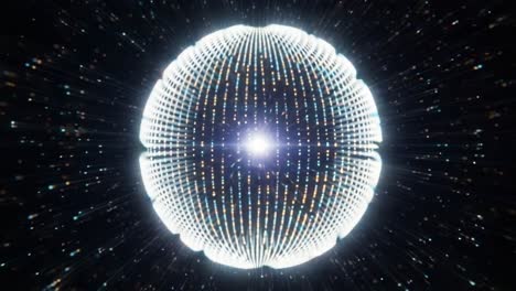 a captivating visual journey through a radiant sphere illuminated by brilliant lights and stars, evoking a sense of wonder and infinity in the cosmos