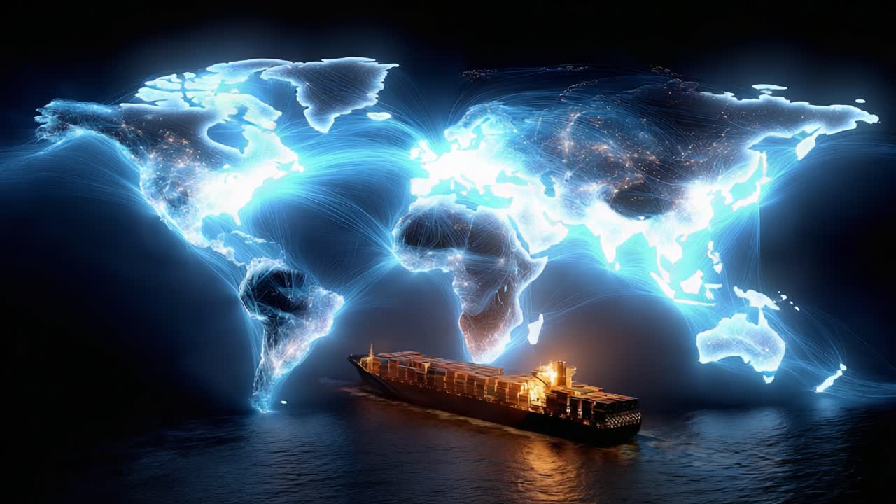 The Global Maritime Network: Illuminating Trade Routes and Connections Through Dynamic Visualization of Shipping and World Geography