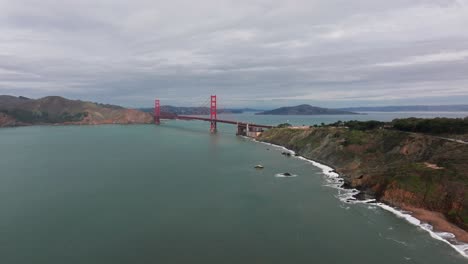 Distant-wide-angle-shot-of-the-golden-gate-bridge-on-a-gloomy-day