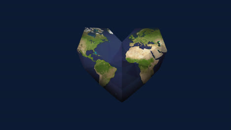 animation of heart formed with world map on blue background