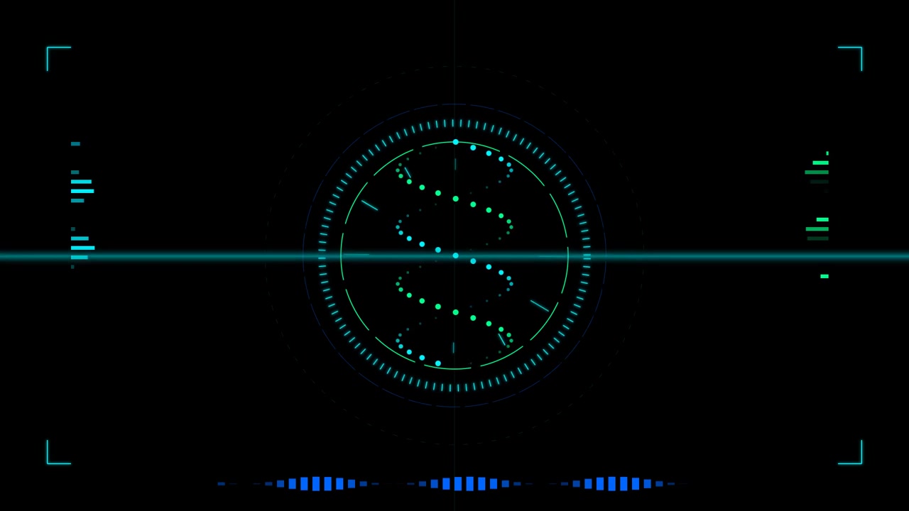Futuristic Digital DNA Helix Animation with HUD Interface