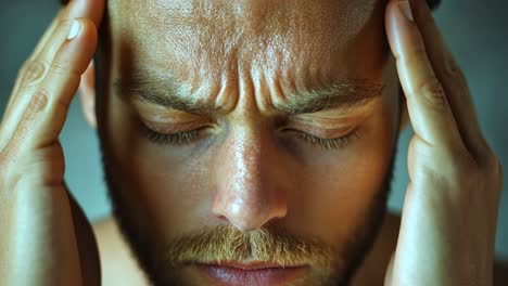 man experiencing stress while holding his head and closing his eyes