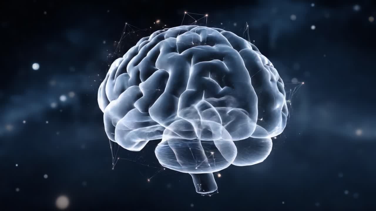 A Stunning Visualization of a Transparent Brain with a Network of Connections, Highlighting the Complexity of Neural Pathways and Cognitive Functions