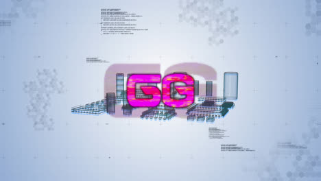 animación de texto 6g, procesamiento de datos y procesador de computadora sobre un fondo azul claro