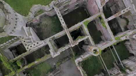 Duckett's-Grove-castle-ruins-bird's-eye-drone-shot