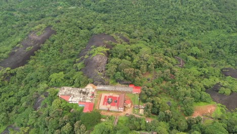 Aerial-view-of-Parvathi-Temple-at-Karinja,-DK-KA-India