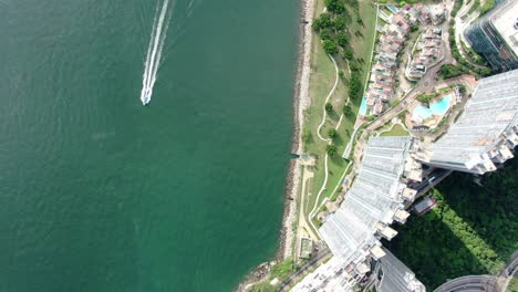 Aerial-view-of-Hong-Kong-waterfront-residential-luxury-skyscrapers-at-Telegraph-Bay-Area