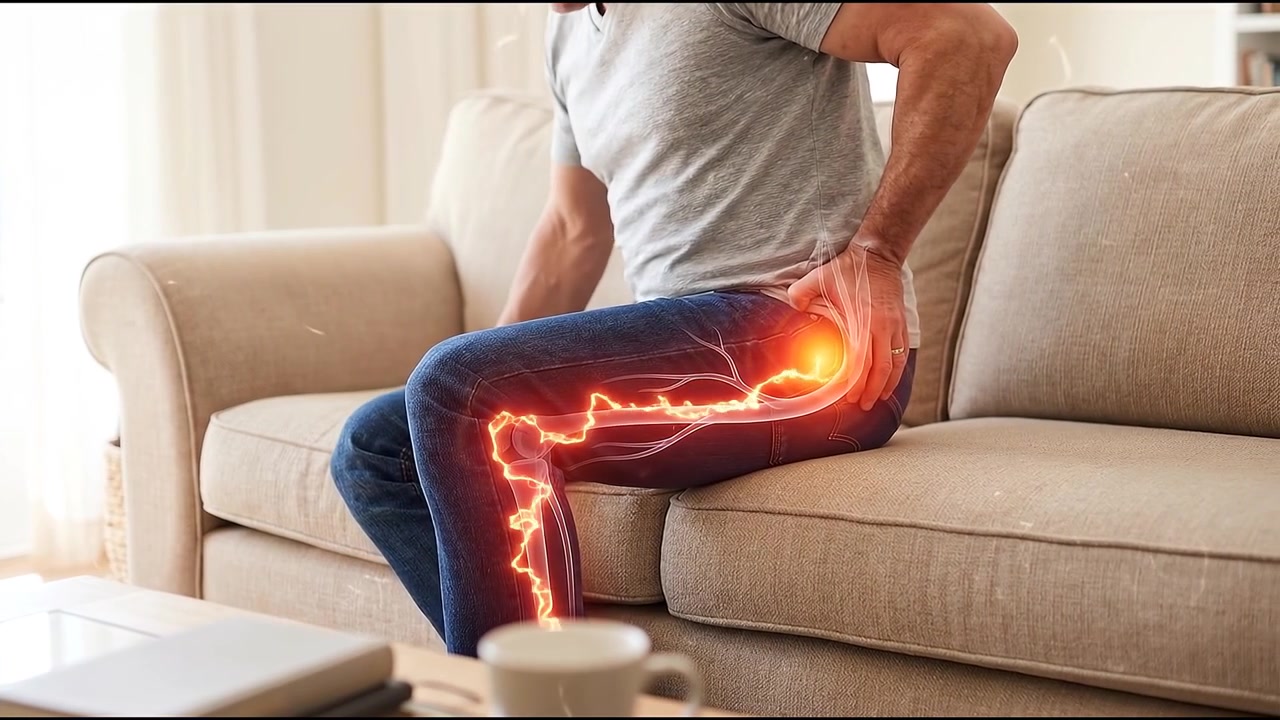Man Experiencing Sciatica Nerve Pain While Sitting on Sofa