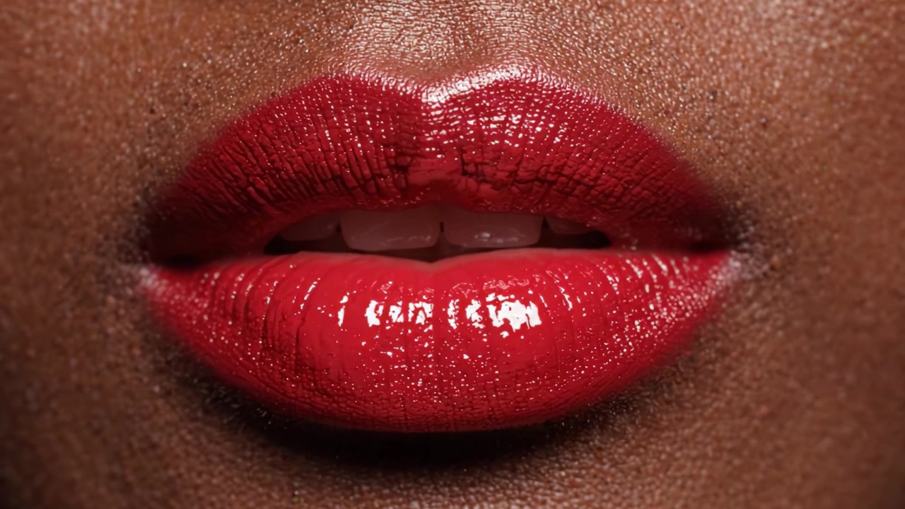 Close-Up of Glossy Red Lips Showcasing Vibrant Color and Smooth Texture, Highlighting Beauty and Makeup Techniques for Stunning Lip Aesthetics