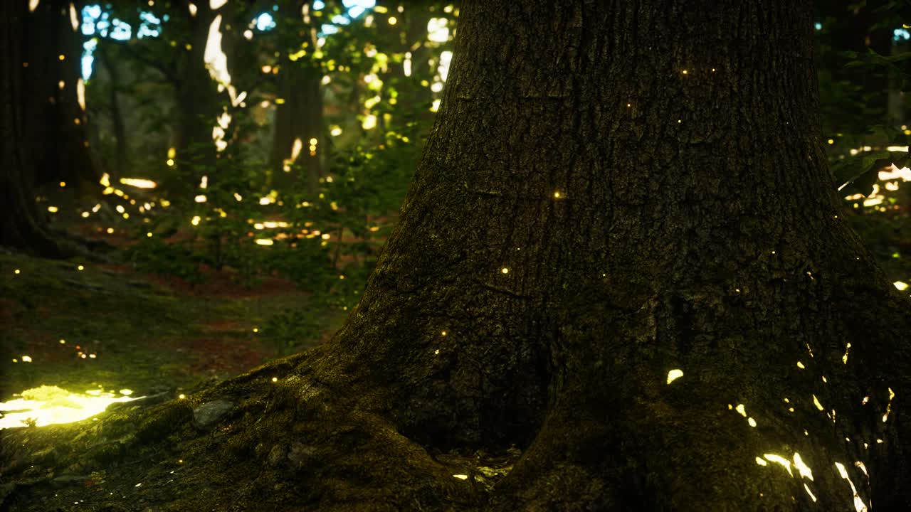 Fantasy firefly lights in the magical forest