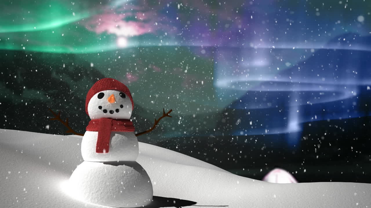 nieve cayendo sobre la mujer de nieve en el paisaje de invierno contra el cielo nocturno