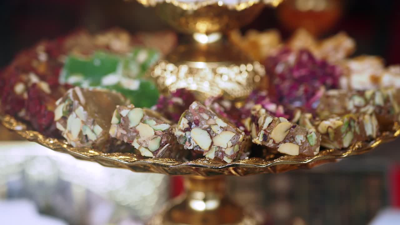 Assorted Turkish Delight on Golden Tray