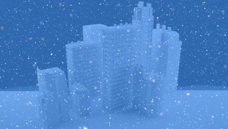 animation of snow falling over skyscrapers in winter landscape
