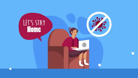 campaña de quedarse en casa con una mujer trabajando en una computadora portátil