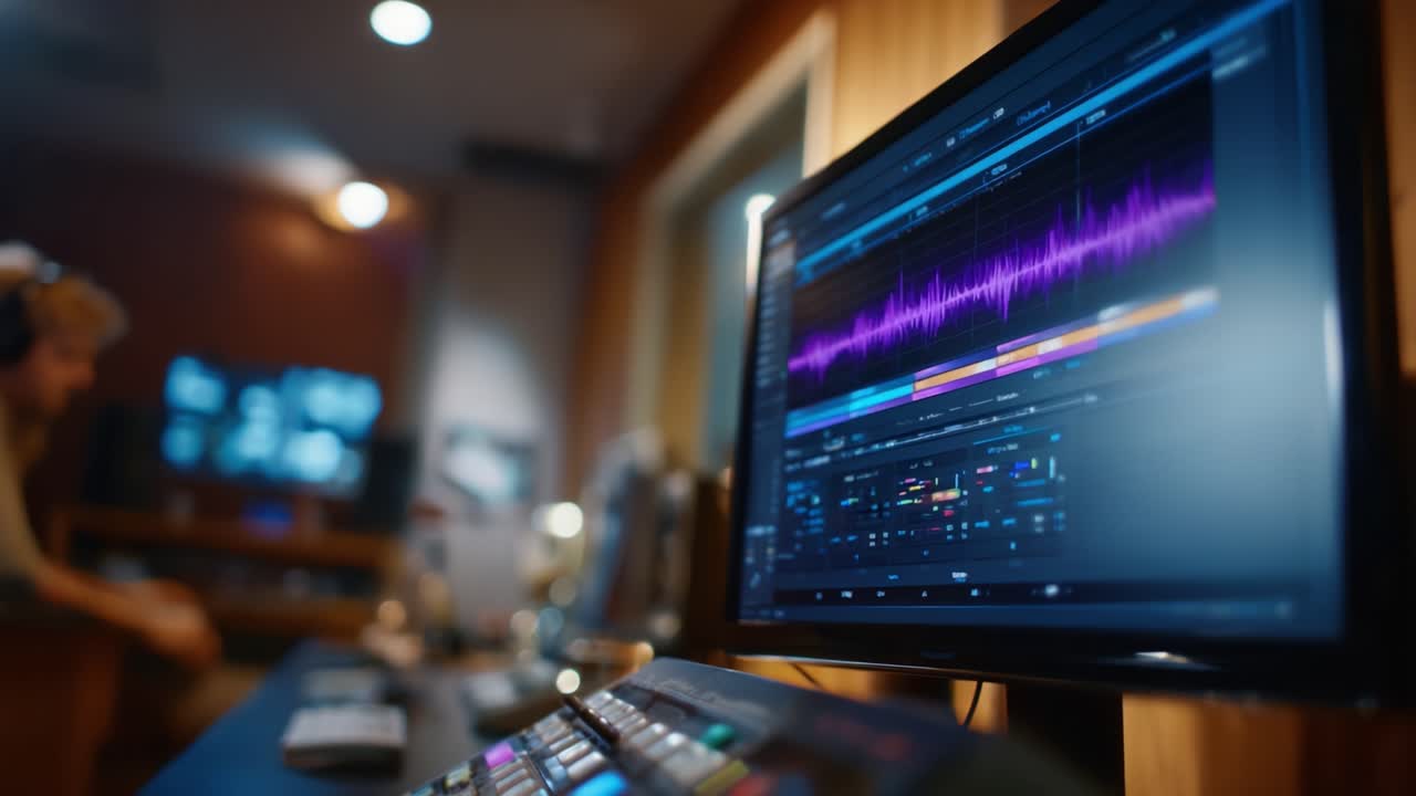 Dynamic Audio Editing in a Modern Studio: Exploring Waveforms and Visualizations on Cutting-Edge Sound Design Software for Professional Audio Production
