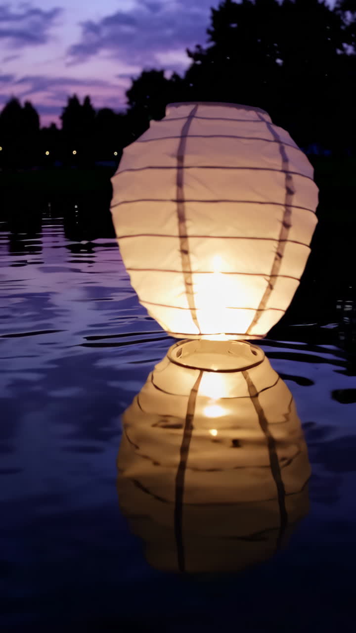 Floating Paper Lantern on Water at Sunset