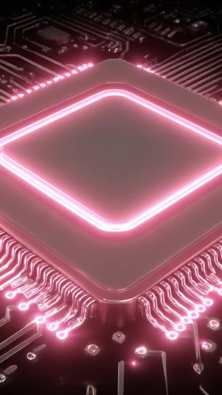 A High-Tech Microchip with a Glowing Pink Outline on a Circuit Board, Capturing the Essence of Modern Computing and Innovative Technology in Stunning Detail