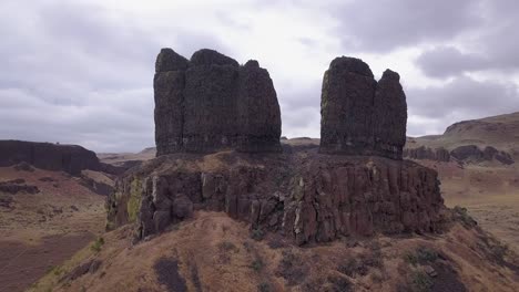 eroded columnar basalt rock spire formation called twin sisters in wa