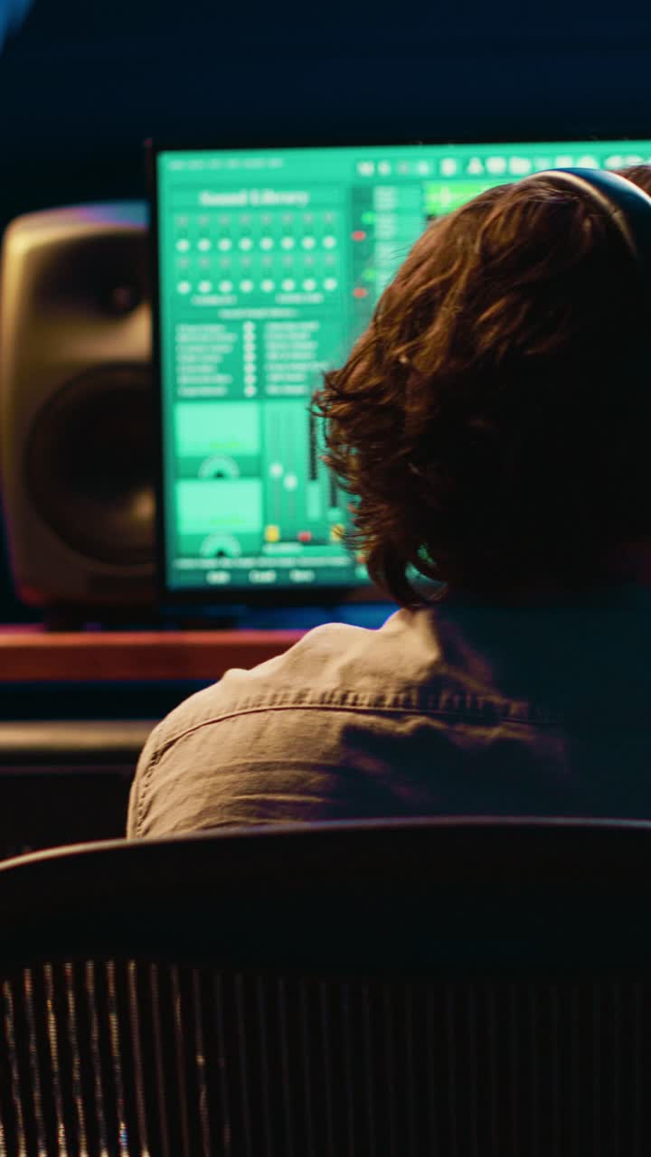 Audio Engineer Mixing Music on Computer in Studio