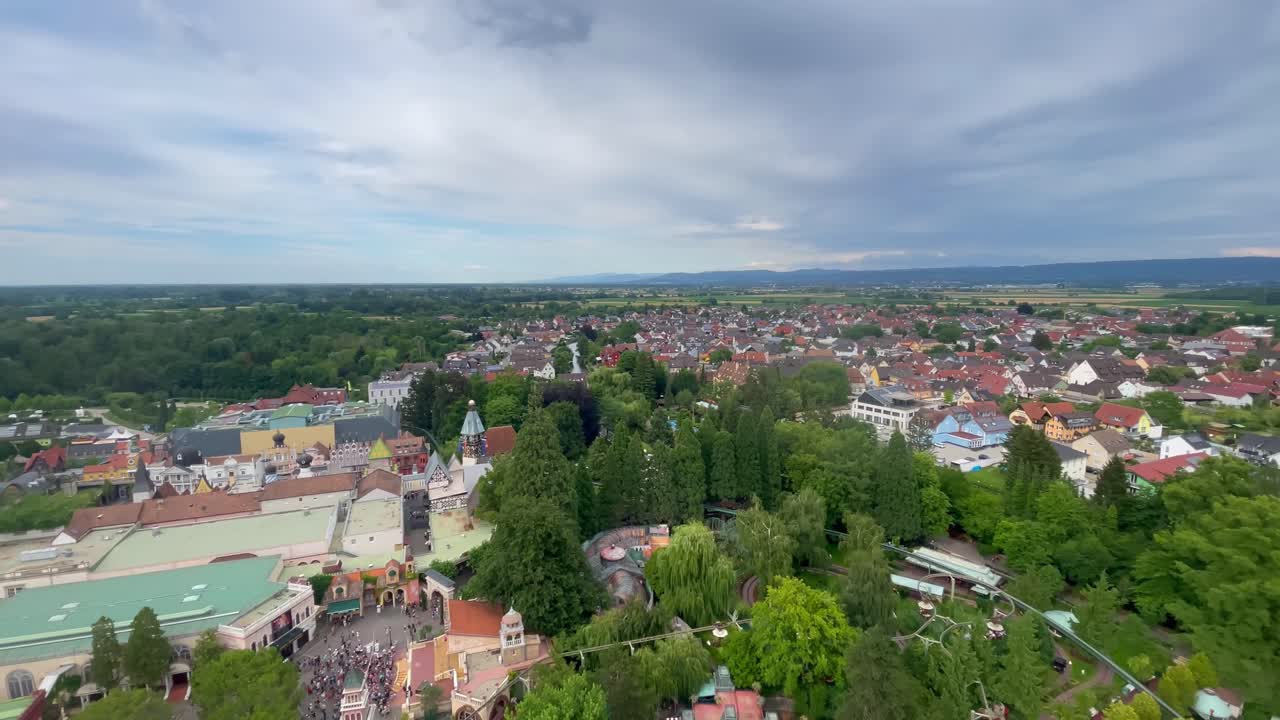 Aerial View of a Charming Town with Amusement Park