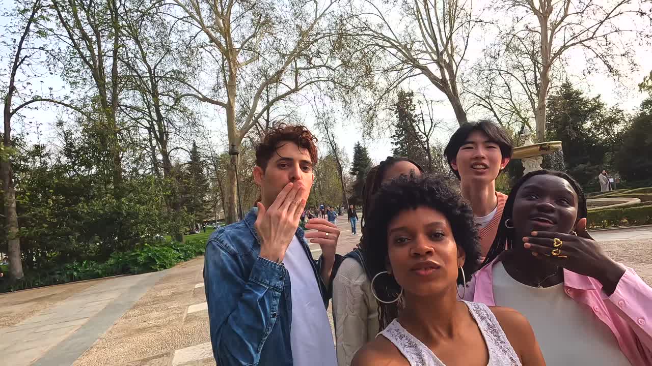 amigos tomando una selfie en el parque