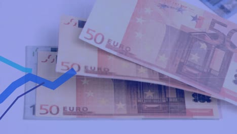 Animation-of-financial-data-processing-with-blue-lines-over-euro-currency-bills