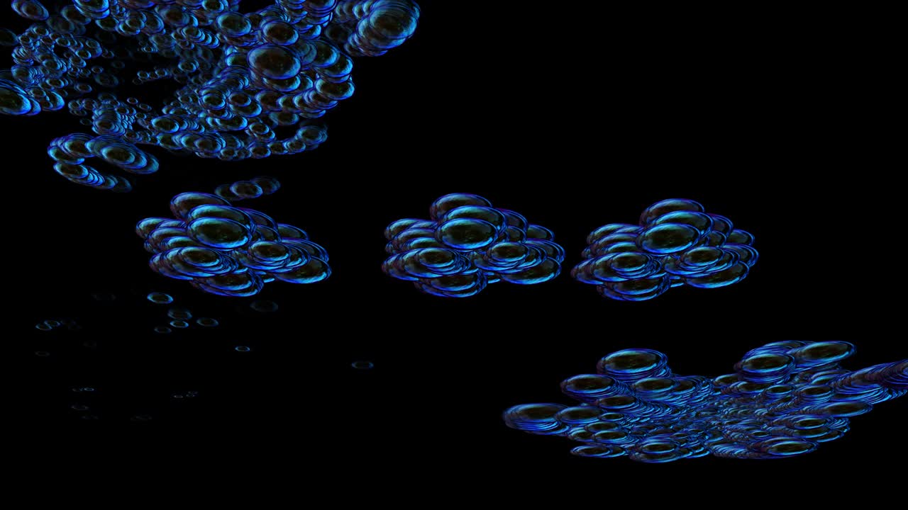 3d view of shiny soap bubbles flying calmly, filmed with rotating camera, abstract motion graphic