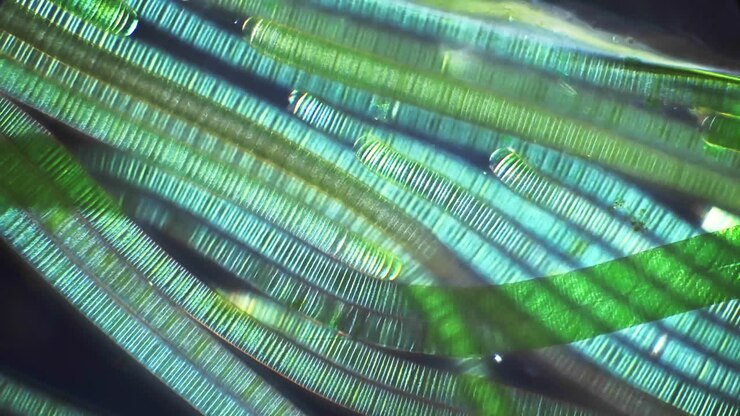 Microscopic View of Green Algae Filaments
