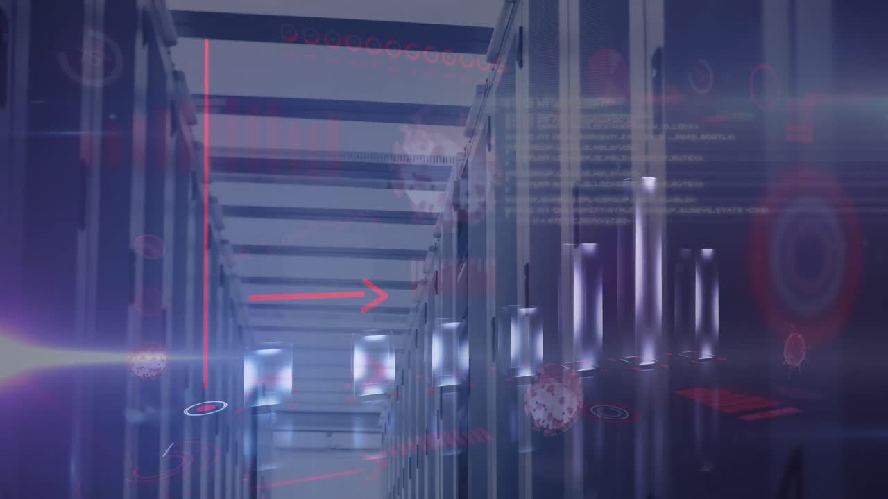 interfaz digital de coronavirus contra la sala de servidores