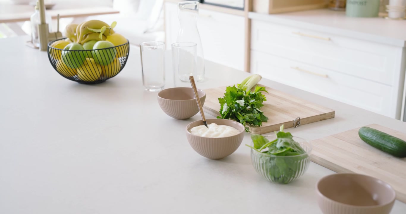 Fresh Ingredients Prepared for Healthy Smoothie on Kitchen Counter