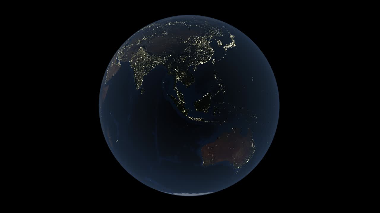 지구 행성의 어두운 면과 도시의 불빛, 알파, 루프와 함께 4k 프로레스