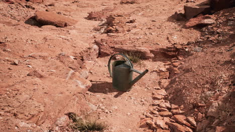 lata de bebida en el desierto de arena y rocas