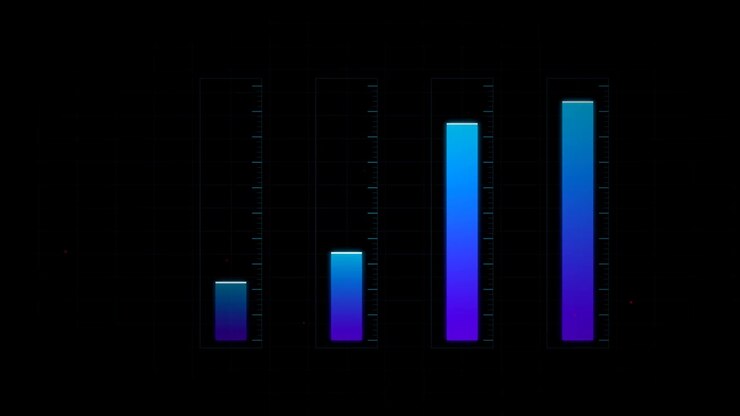 Grafico a barre digitale animato che mostra livelli di dati fluttuanti