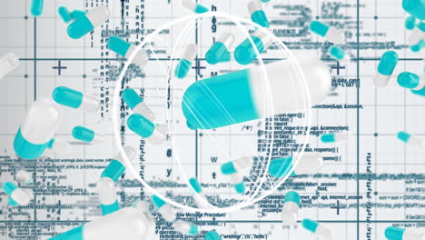 animation of pills, scope scanning over data processing