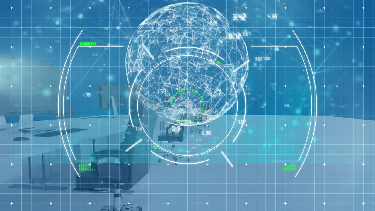 빈 사무실에서 스 ⁇  스캐닝과 데이터 처리의 애니메이션