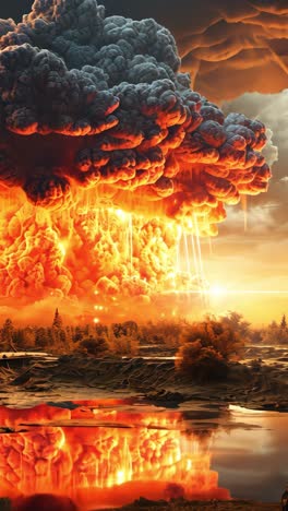 powerful explosion illuminates the sky at sunset
