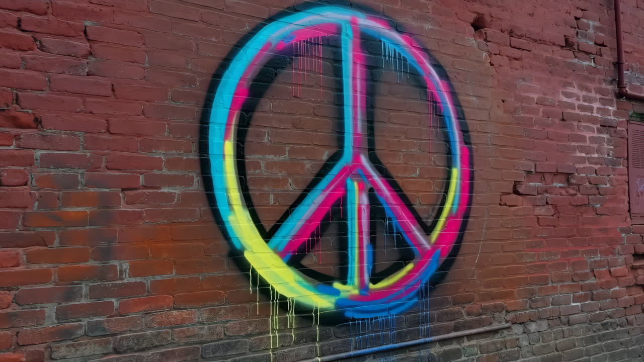 Colorful Peace Sign Graffiti on a Brick Wall