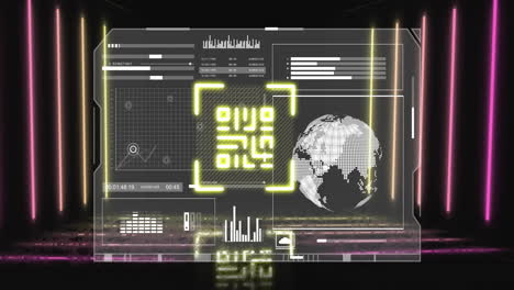 animación del código qr y procesamiento de datos a través de líneas de neón
